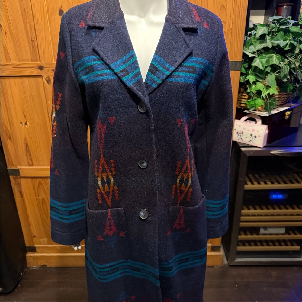 Pendleton Navy And Teal Patterned Coat - image 1